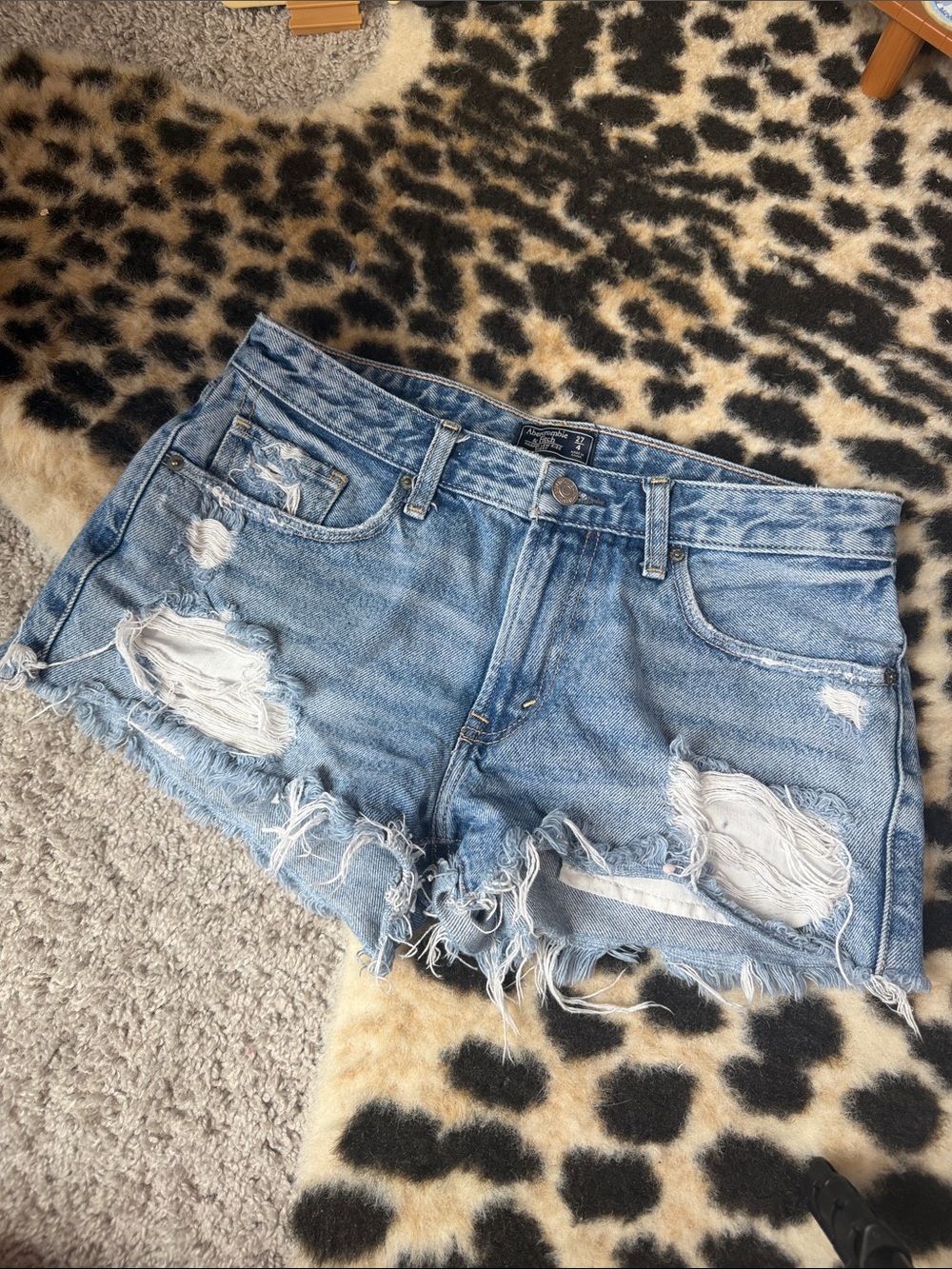 Abercrombie & Fitch Light Blue Distressed Denim Cutoff Shorts
